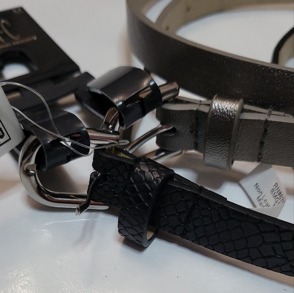 INC International Concepts Belts Skinny Medium Pewter Black snake embossed - Picture 4 of 7